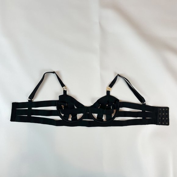 NWOT Victoria's Secret Bra 32B Unlined Balconet Strappy Banded Black B922 - Picture 2 of 7